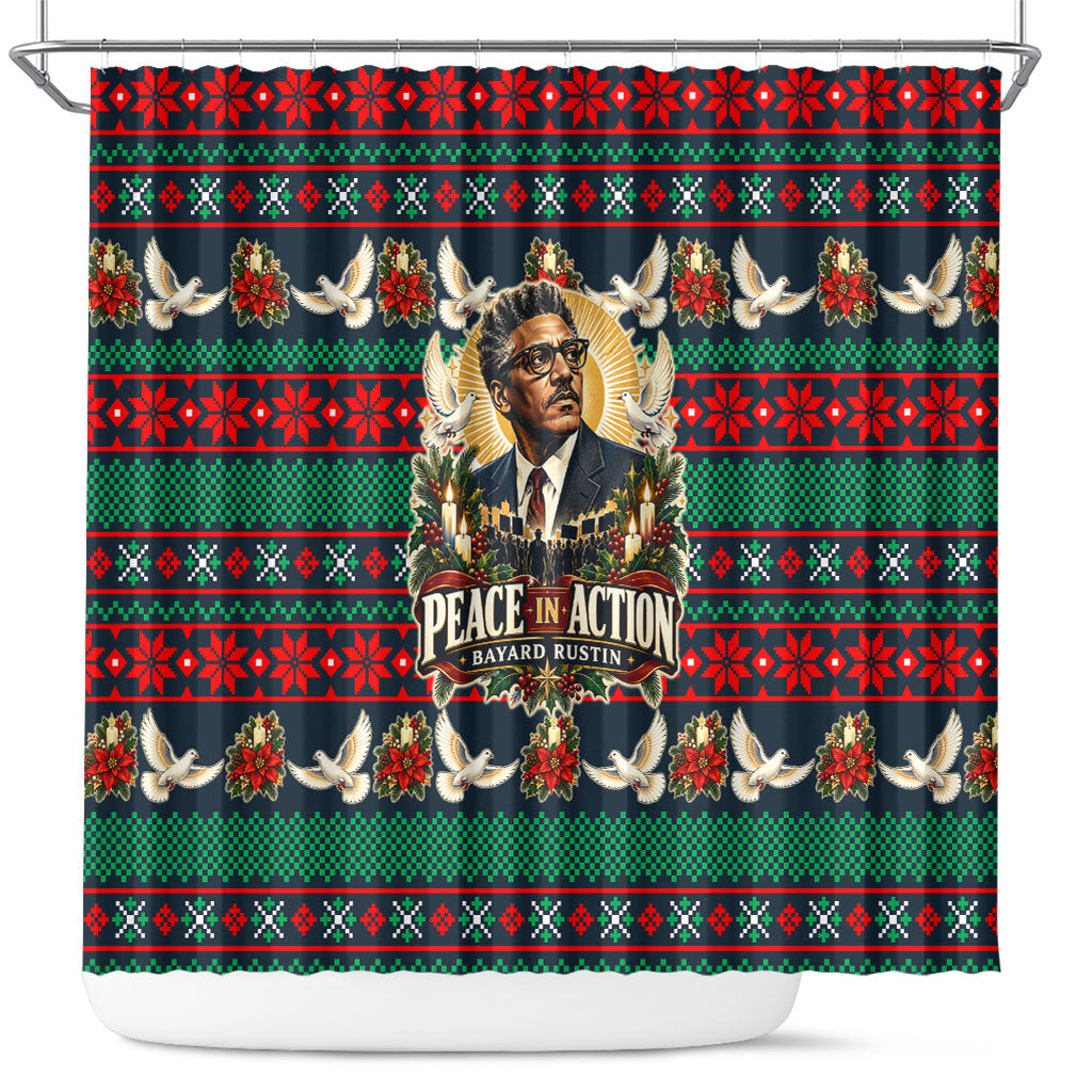Bayard Rustin Peace In Action Christmas Shower Curtain Civil Rights Leader Holiday Floral Dove Peace Ugly Pattern