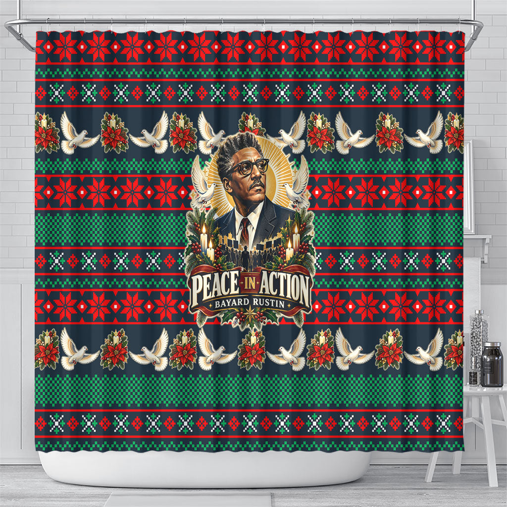 Bayard Rustin Peace In Action Christmas Shower Curtain Civil Rights Leader Holiday Floral Dove Peace Ugly Pattern