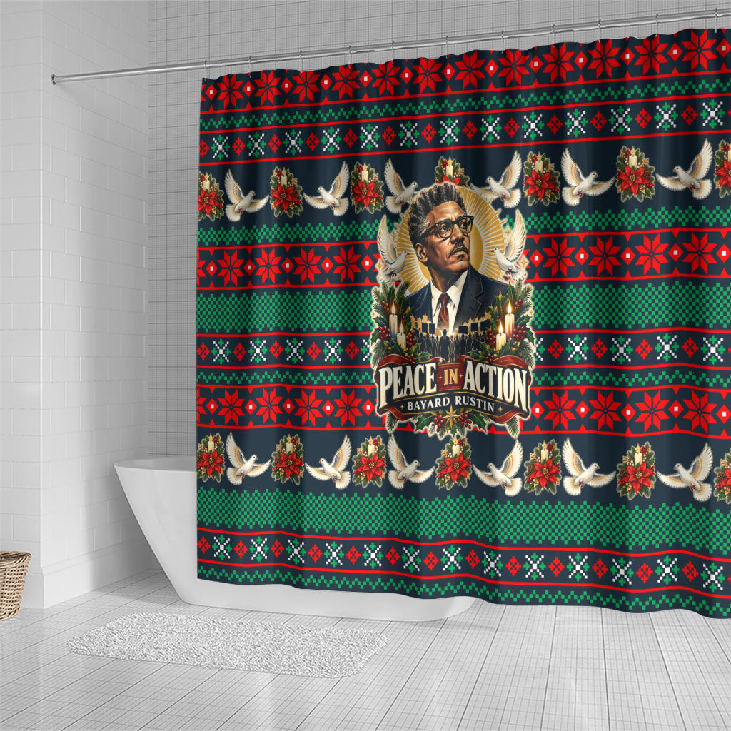 Bayard Rustin Peace In Action Christmas Shower Curtain Civil Rights Leader Holiday Floral Dove Peace Ugly Pattern