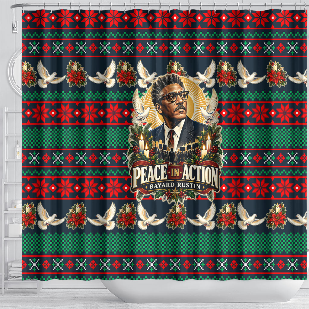 Bayard Rustin Peace In Action Christmas Shower Curtain Civil Rights Leader Holiday Floral Dove Peace Ugly Pattern