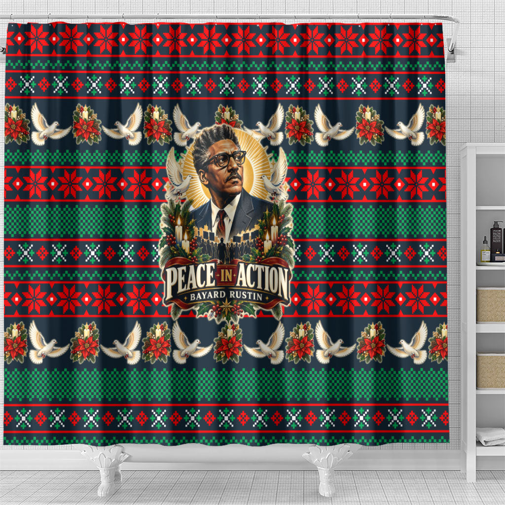 Bayard Rustin Peace In Action Christmas Shower Curtain Civil Rights Leader Holiday Floral Dove Peace Ugly Pattern