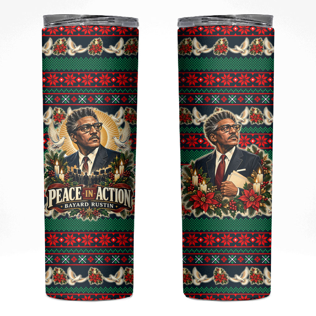 Bayard Rustin Peace In Action Christmas Skinny Tumbler Civil Rights Leader Holiday Floral Dove Peace Ugly Pattern