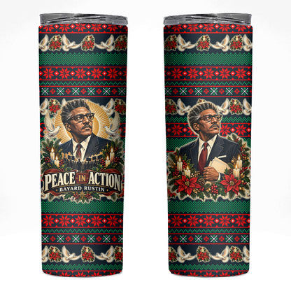 Bayard Rustin Peace In Action Christmas Skinny Tumbler Civil Rights Leader Holiday Floral Dove Peace Ugly Pattern
