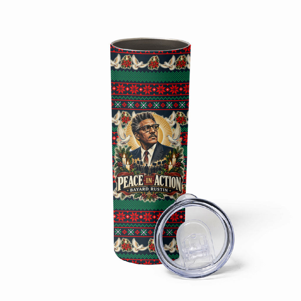 Bayard Rustin Peace In Action Christmas Skinny Tumbler Civil Rights Leader Holiday Floral Dove Peace Ugly Pattern