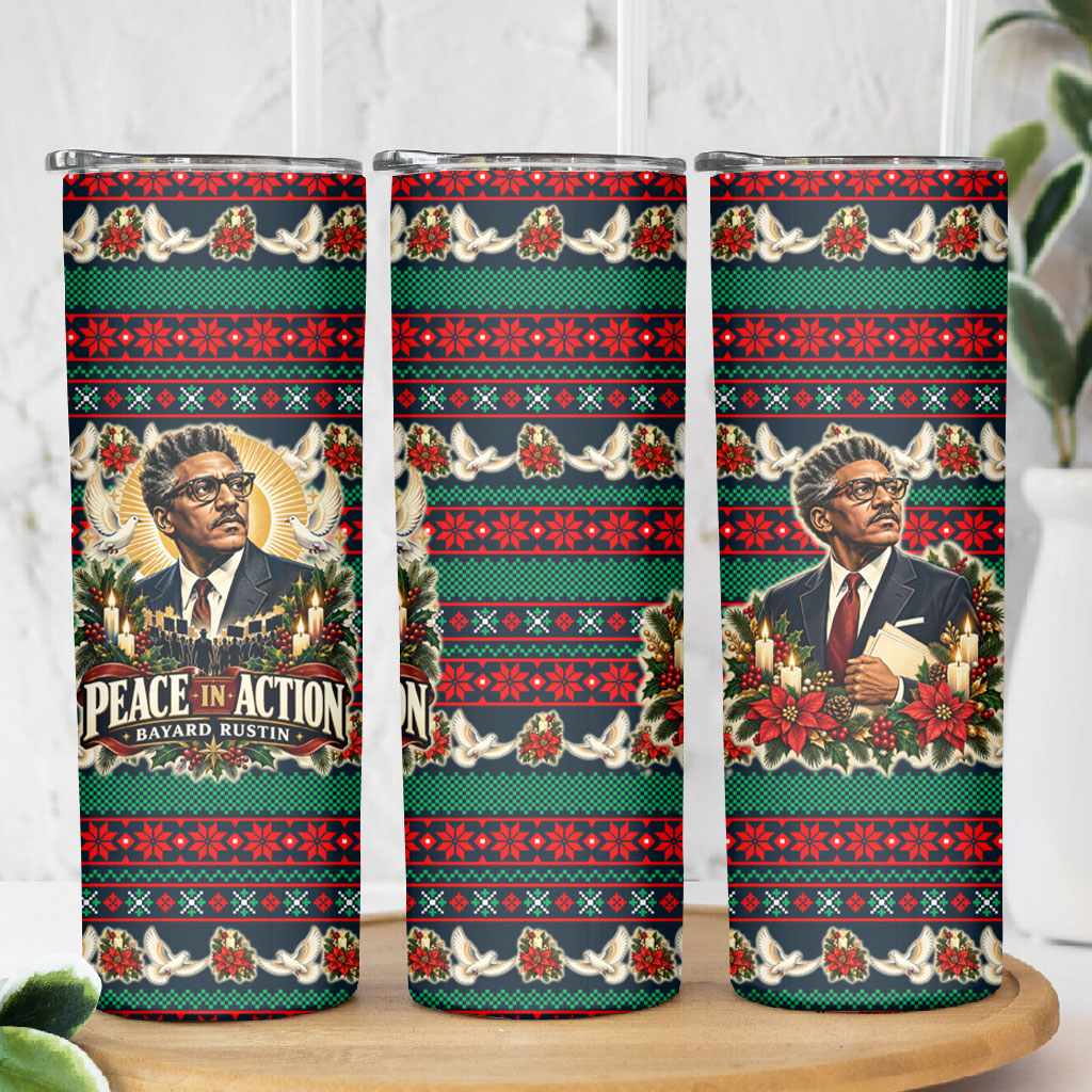 Bayard Rustin Peace In Action Christmas Skinny Tumbler Civil Rights Leader Holiday Floral Dove Peace Ugly Pattern
