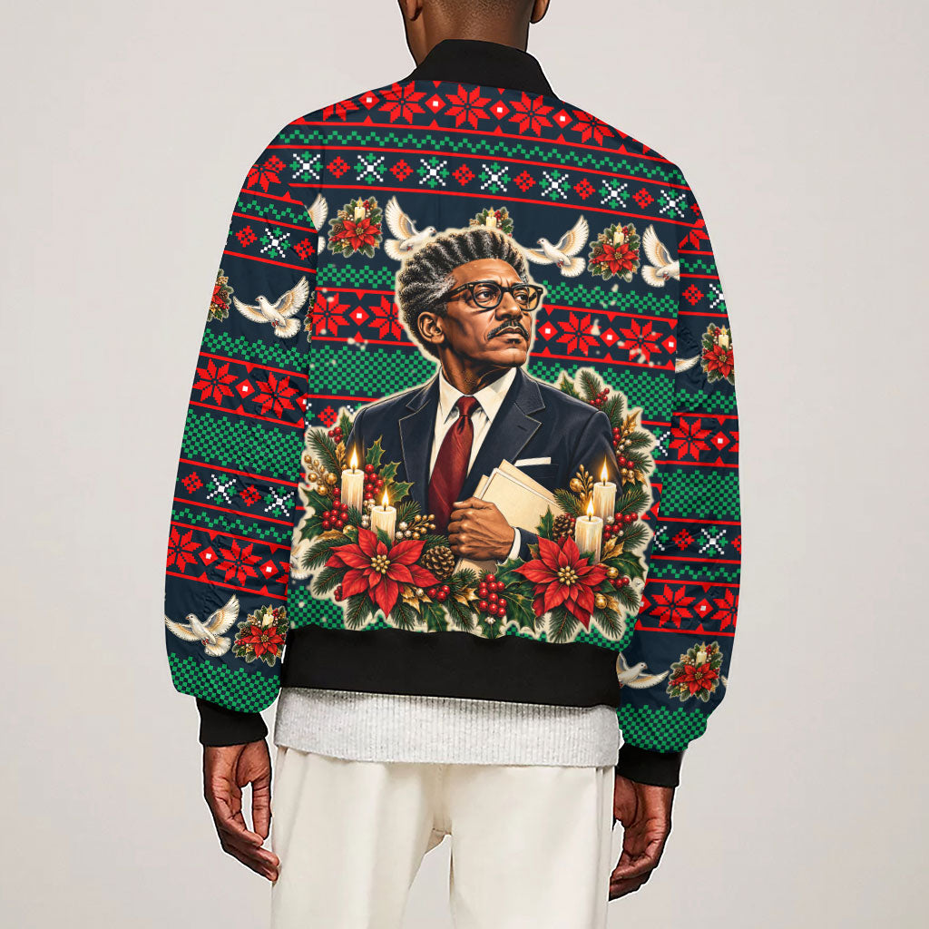 Bayard Rustin Peace In Action Christmas Sleeve Zip Bomber Jacket Civil Rights Leader Holiday Floral Dove Peace Ugly Pattern
