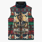 Bayard Rustin Peace In Action Christmas Sleeveless Puffer Jacket Civil Rights Leader Holiday Floral Dove Peace Ugly Pattern
