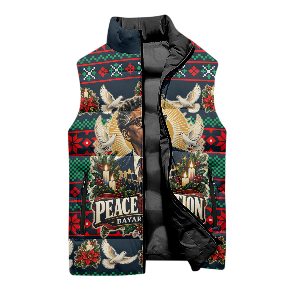Bayard Rustin Peace In Action Christmas Sleeveless Puffer Jacket Civil Rights Leader Holiday Floral Dove Peace Ugly Pattern