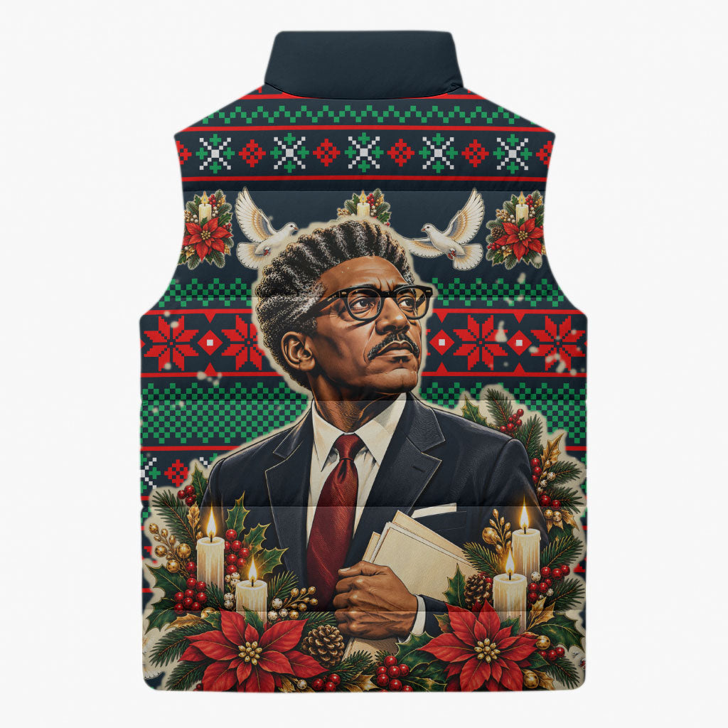 Bayard Rustin Peace In Action Christmas Sleeveless Puffer Jacket Civil Rights Leader Holiday Floral Dove Peace Ugly Pattern