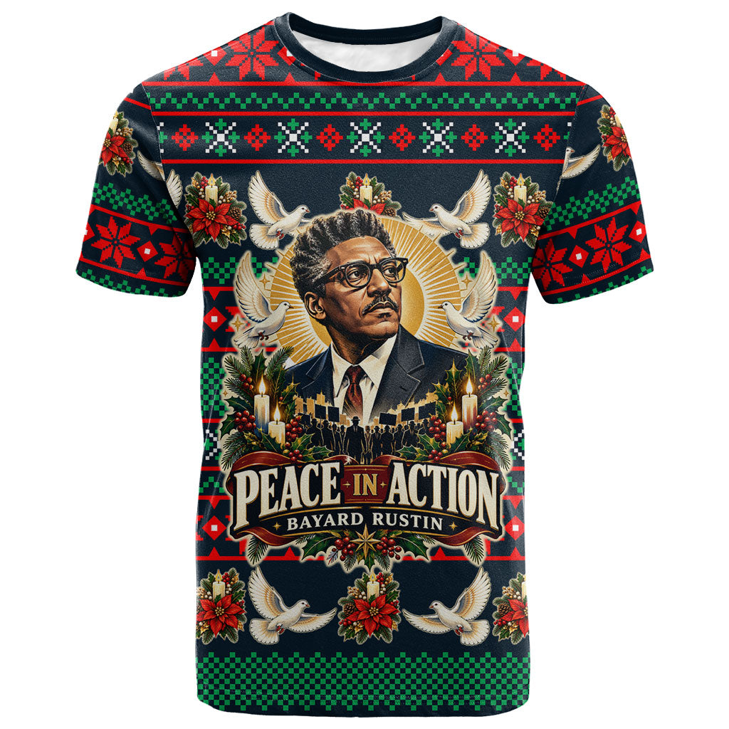 Bayard Rustin Peace In Action Christmas T shirt Civil Rights Leader Holiday Floral Dove Peace Ugly Pattern