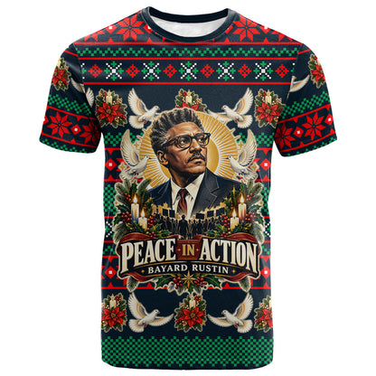 Bayard Rustin Peace In Action Christmas T shirt Civil Rights Leader Holiday Floral Dove Peace Ugly Pattern