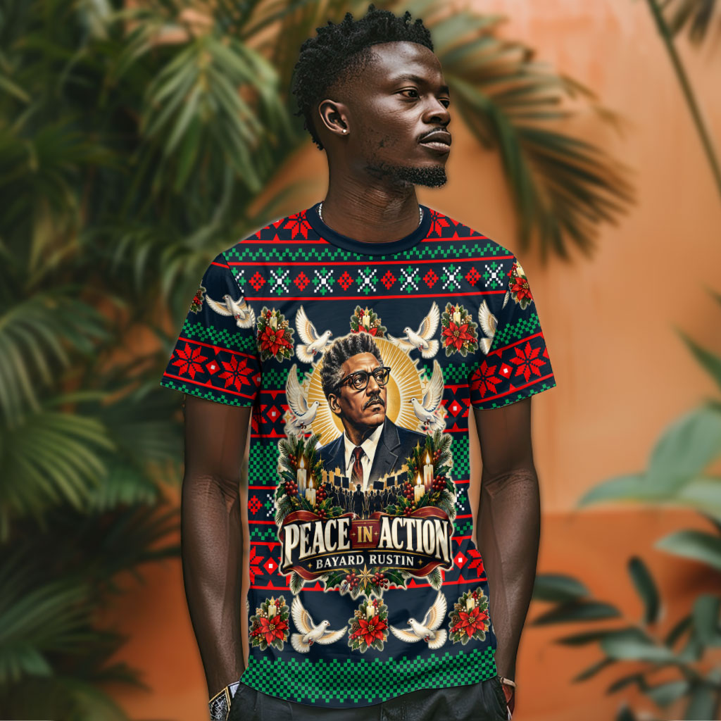 Bayard Rustin Peace In Action Christmas T shirt Civil Rights Leader Holiday Floral Dove Peace Ugly Pattern