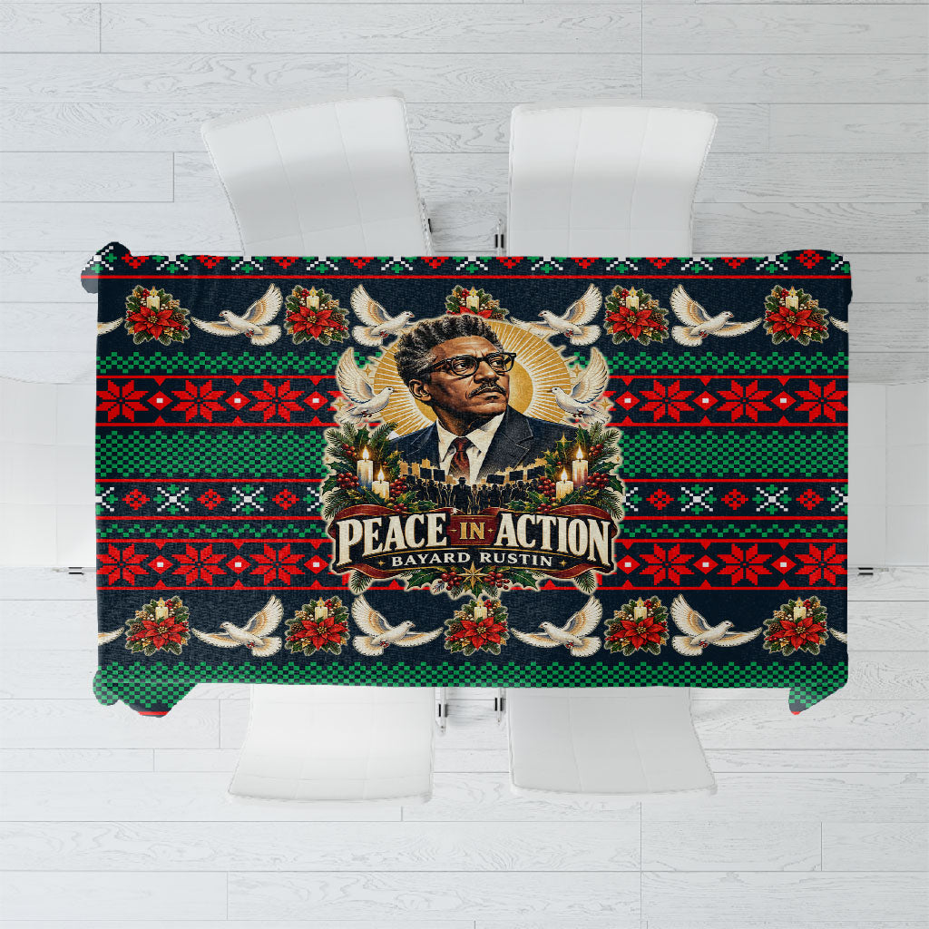 Bayard Rustin Peace In Action Christmas Tablecloth Civil Rights Leader Holiday Floral Dove Peace Ugly Pattern