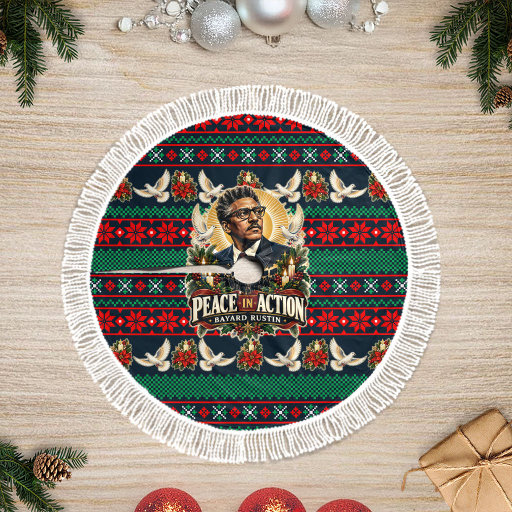 Bayard Rustin Peace In Action Christmas Tree Skirt Civil Rights Leader Holiday Floral Dove Peace Ugly Pattern