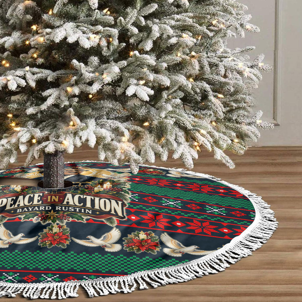 Bayard Rustin Peace In Action Christmas Tree Skirt Civil Rights Leader Holiday Floral Dove Peace Ugly Pattern