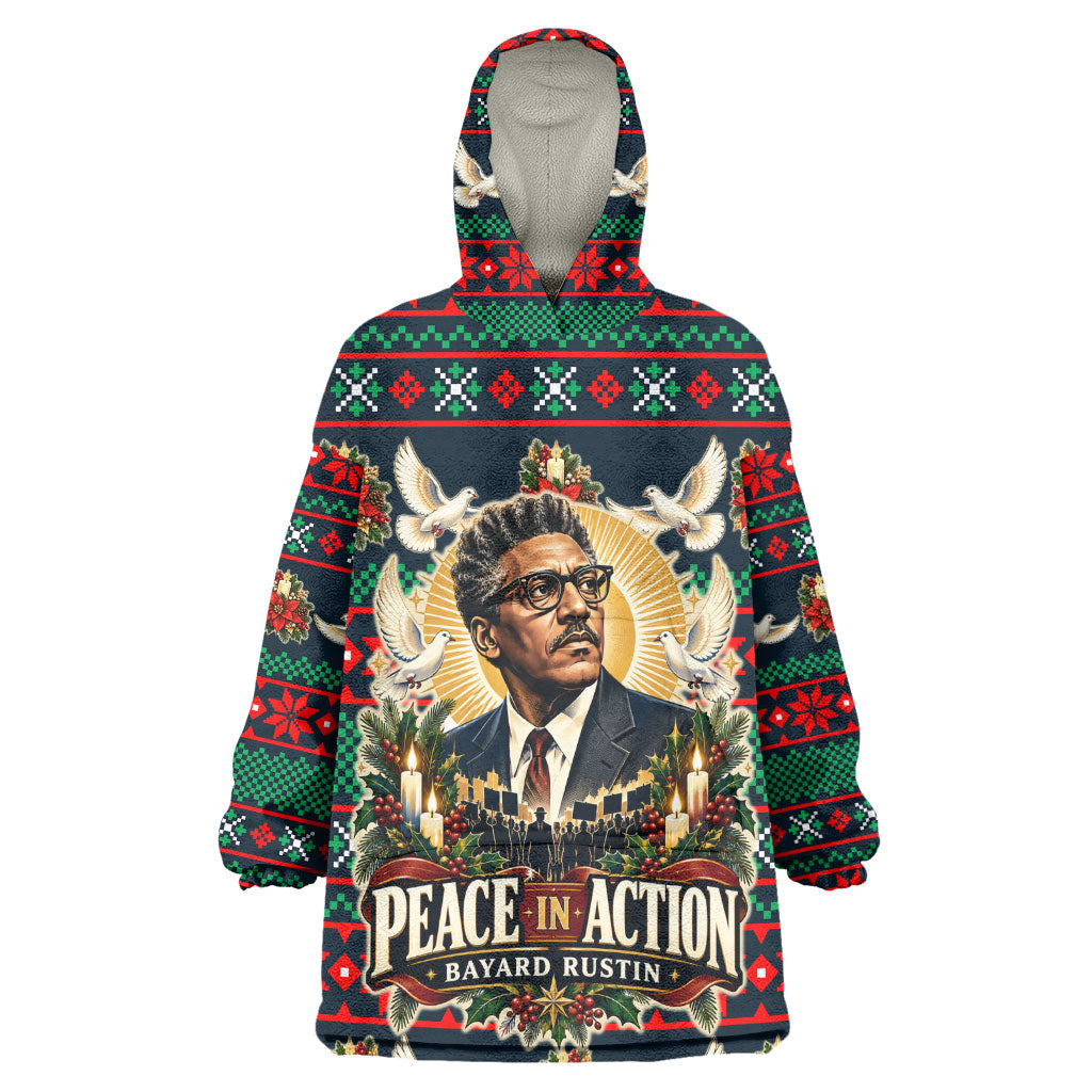 Bayard Rustin Peace In Action Christmas Wearable Blanket Hoodie Civil Rights Leader Holiday Floral Dove Peace Ugly Pattern