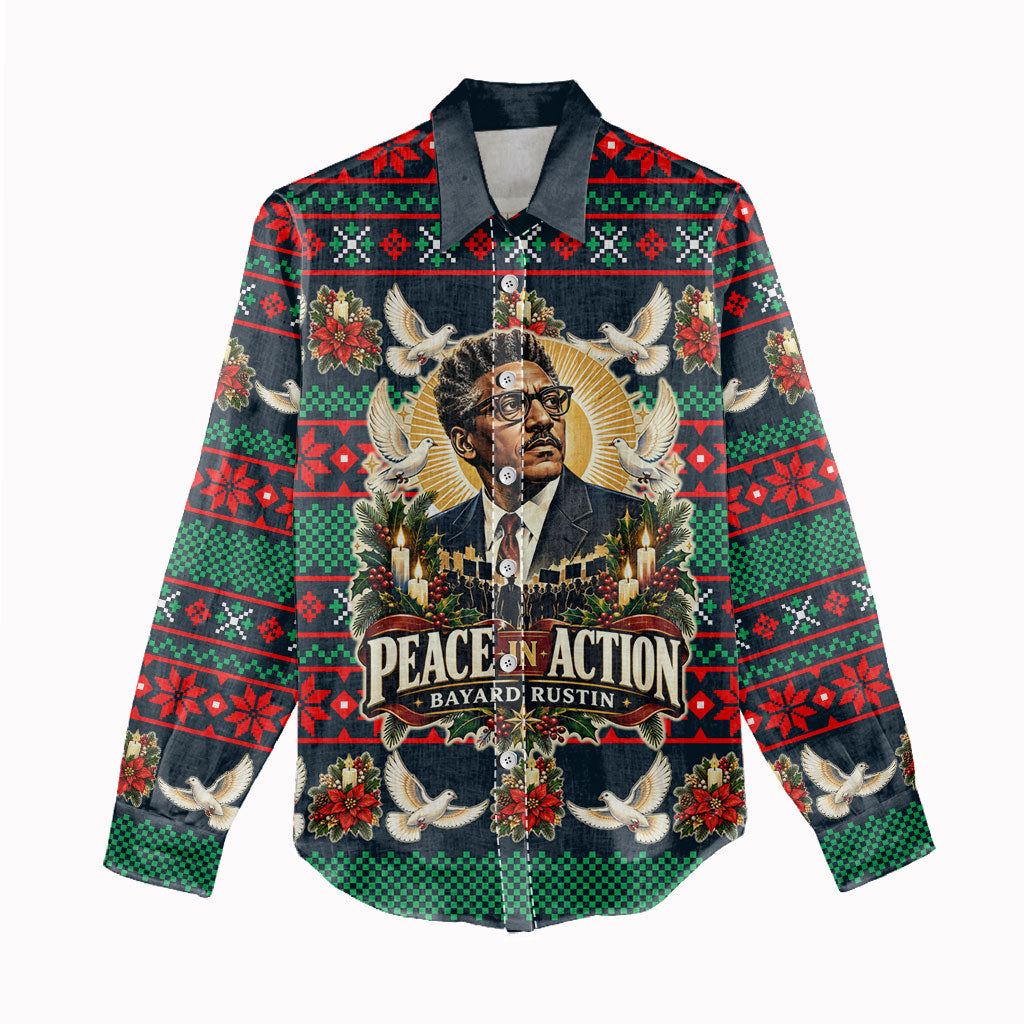 Bayard Rustin Peace In Action Christmas Women Casual Shirt Civil Rights Leader Holiday Floral Dove Peace Ugly Pattern