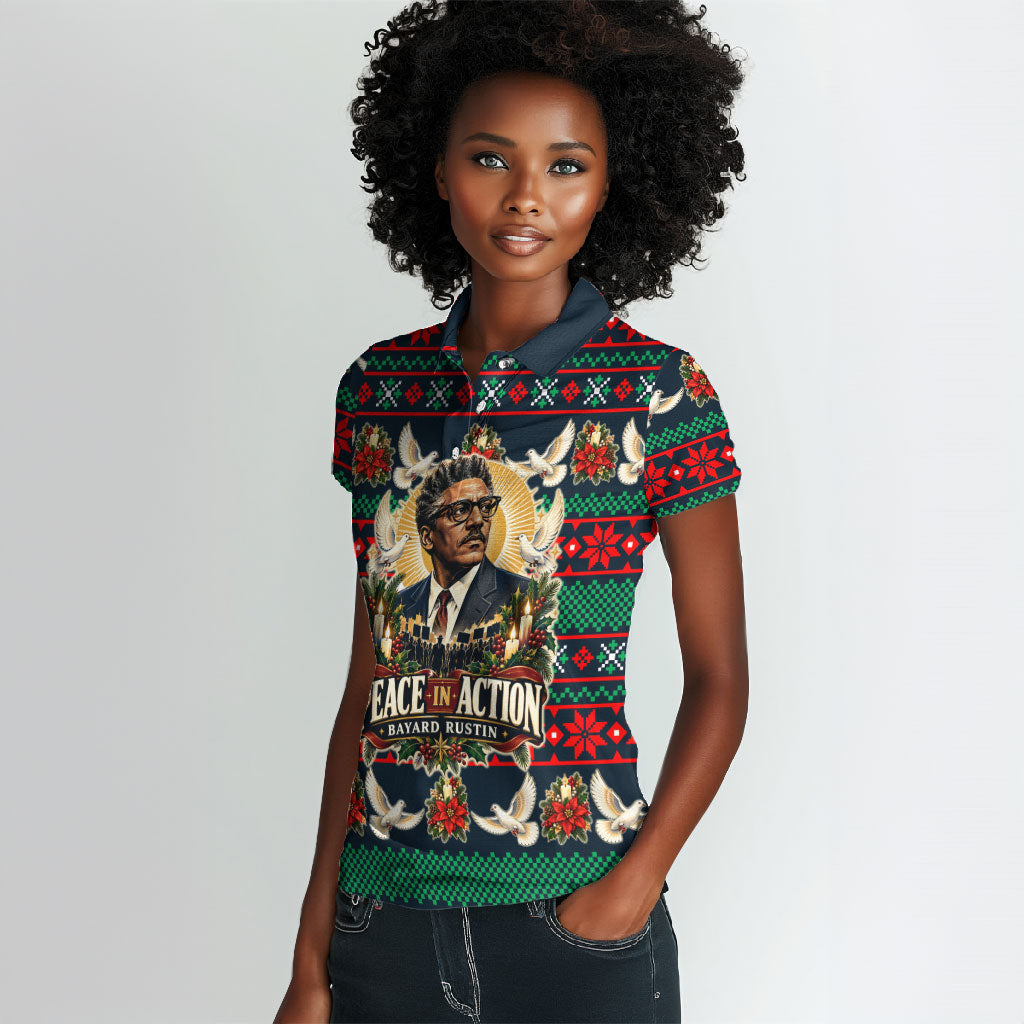 Bayard Rustin Peace In Action Christmas Women Polo Shirt Civil Rights Leader Holiday Floral Dove Peace Ugly Pattern