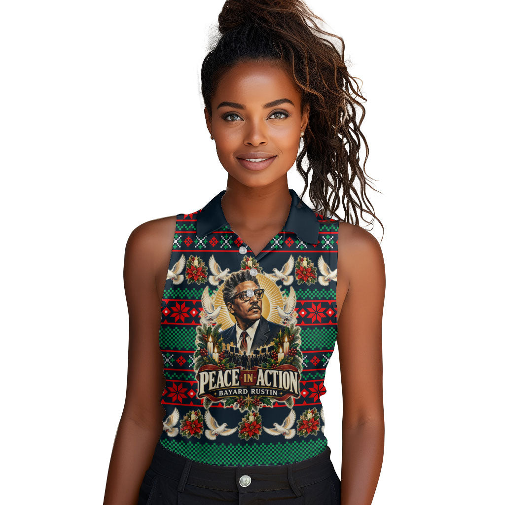 Bayard Rustin Peace In Action Christmas Women Sleeveless Polo Shirt Civil Rights Leader Holiday Floral Dove Peace Ugly Pattern