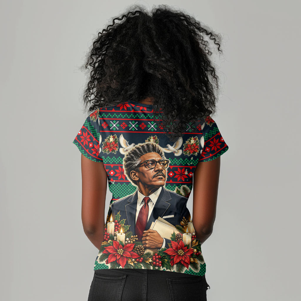Bayard Rustin Peace In Action Christmas Women V-Neck T-Shirt Civil Rights Leader Holiday Floral Dove Peace Ugly Pattern