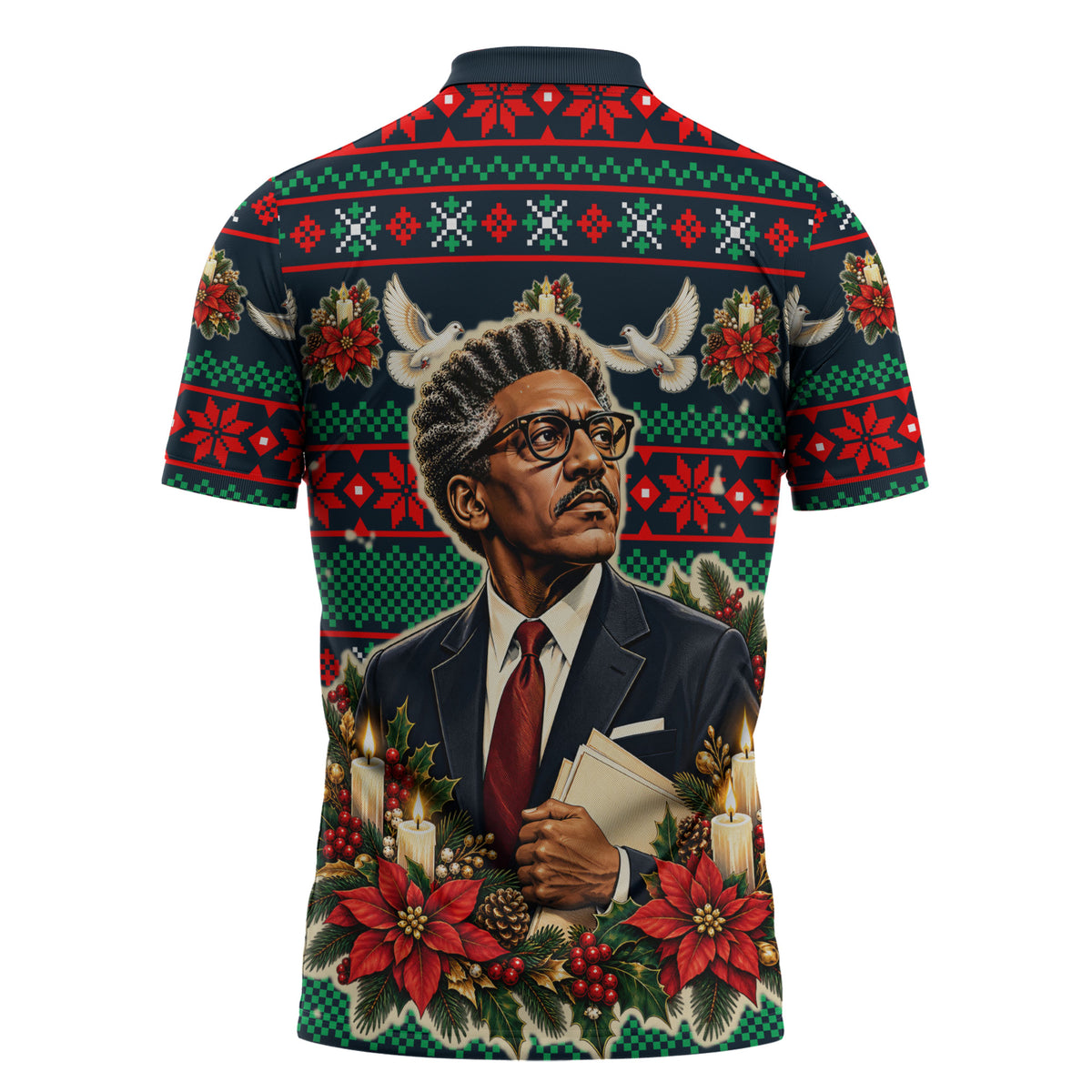 Bayard Rustin Peace In Action Christmas Zipper Polo Shirt Civil Rights Leader Holiday Floral Dove Peace Ugly Pattern