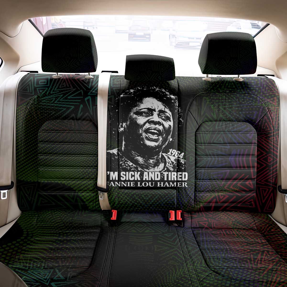 Fannie Lou Hamer Back Car Seat Cover Im Sick and Tired Quote Design Bold Portrait and Civil Rights Movement Tribute - African Pride