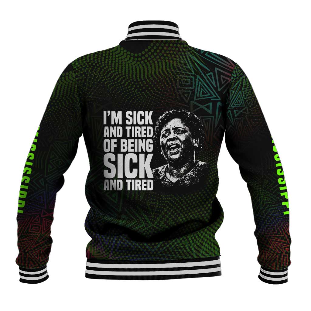 Fannie Lou Hamer Baseball Jacket Im Sick and Tired Quote Design Bold Portrait and Civil Rights Movement Tribute - African Pride