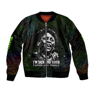 Fannie Lou Hamer Bomber Jacket Im Sick and Tired Quote Design Bold Portrait and Civil Rights Movement Tribute - African Pride