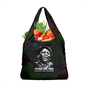 Fannie Lou Hamer Grocery Bag Im Sick and Tired Quote Design Bold Portrait and Civil Rights Movement Tribute - African Pride