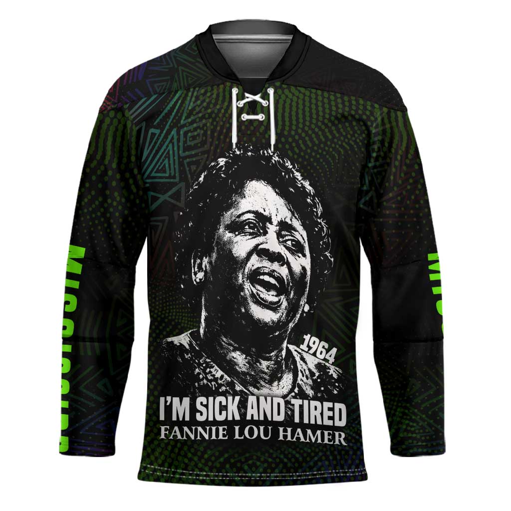 Fannie Lou Hamer Hockey Jersey Im Sick and Tired Quote Design Bold Portrait and Civil Rights Movement Tribute - African Pride