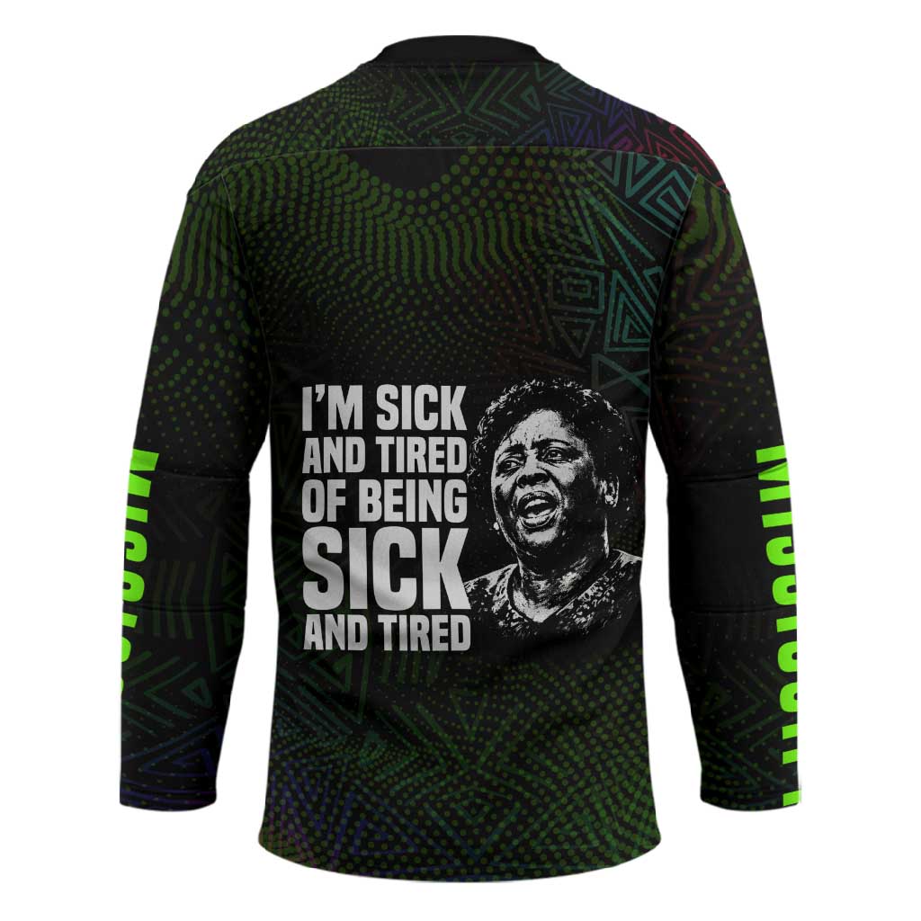 Fannie Lou Hamer Hockey Jersey Im Sick and Tired Quote Design Bold Portrait and Civil Rights Movement Tribute - African Pride