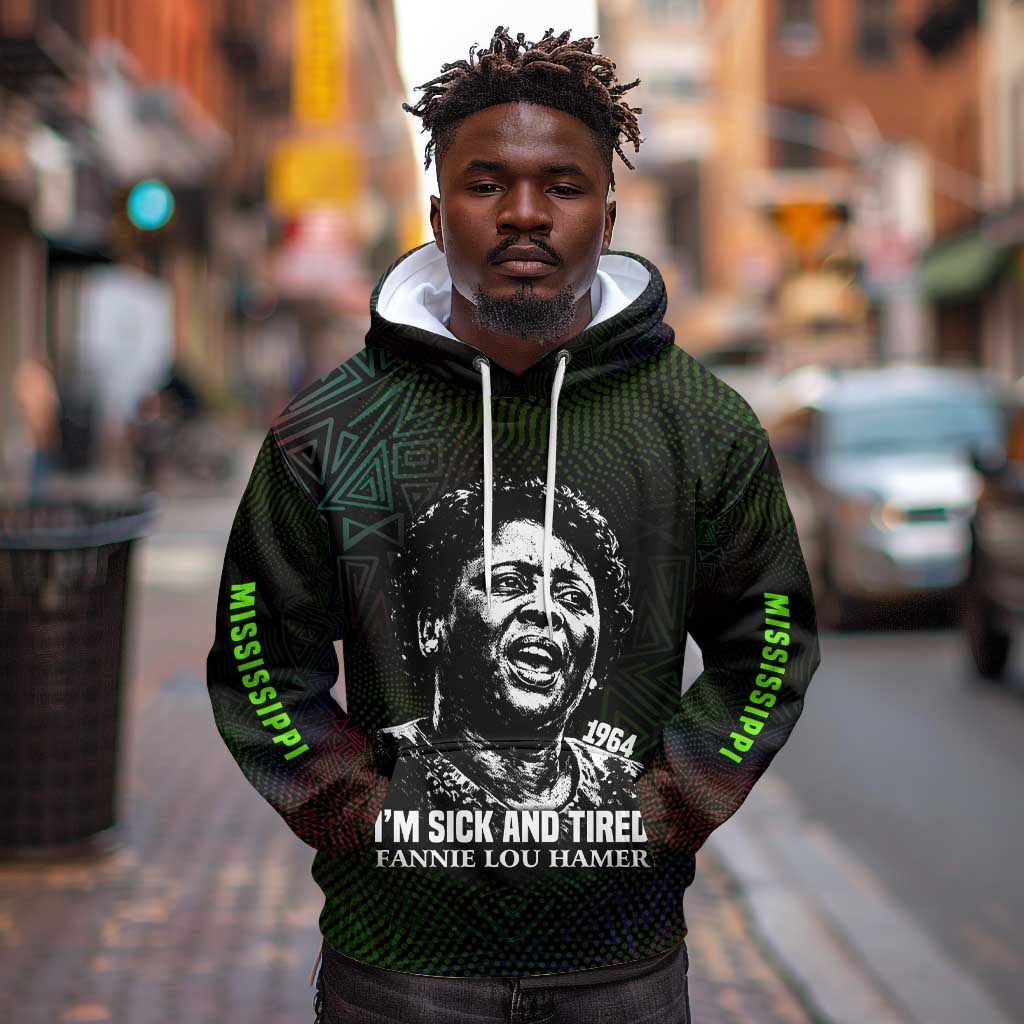 Fannie Lou Hamer Hoodie Im Sick and Tired Quote Design Bold Portrait and Civil Rights Movement Tribute - African Pride