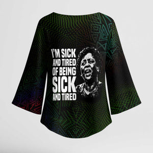 Fannie Lou Hamer Kimono Sleeve Blouse Im Sick and Tired Quote Design Bold Portrait and Civil Rights Movement Tribute - African Pride