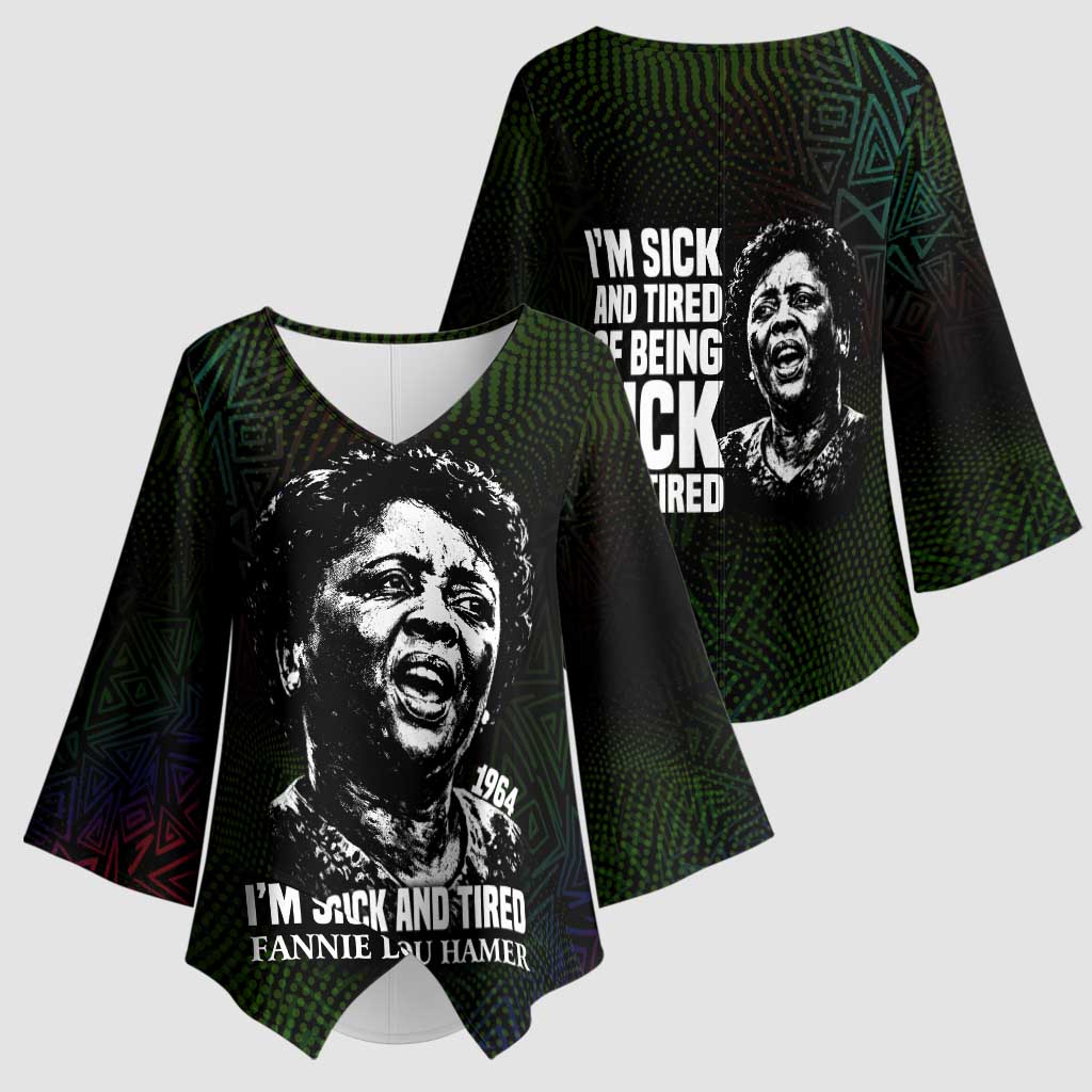 Fannie Lou Hamer Kimono Sleeve Blouse Im Sick and Tired Quote Design Bold Portrait and Civil Rights Movement Tribute - African Pride