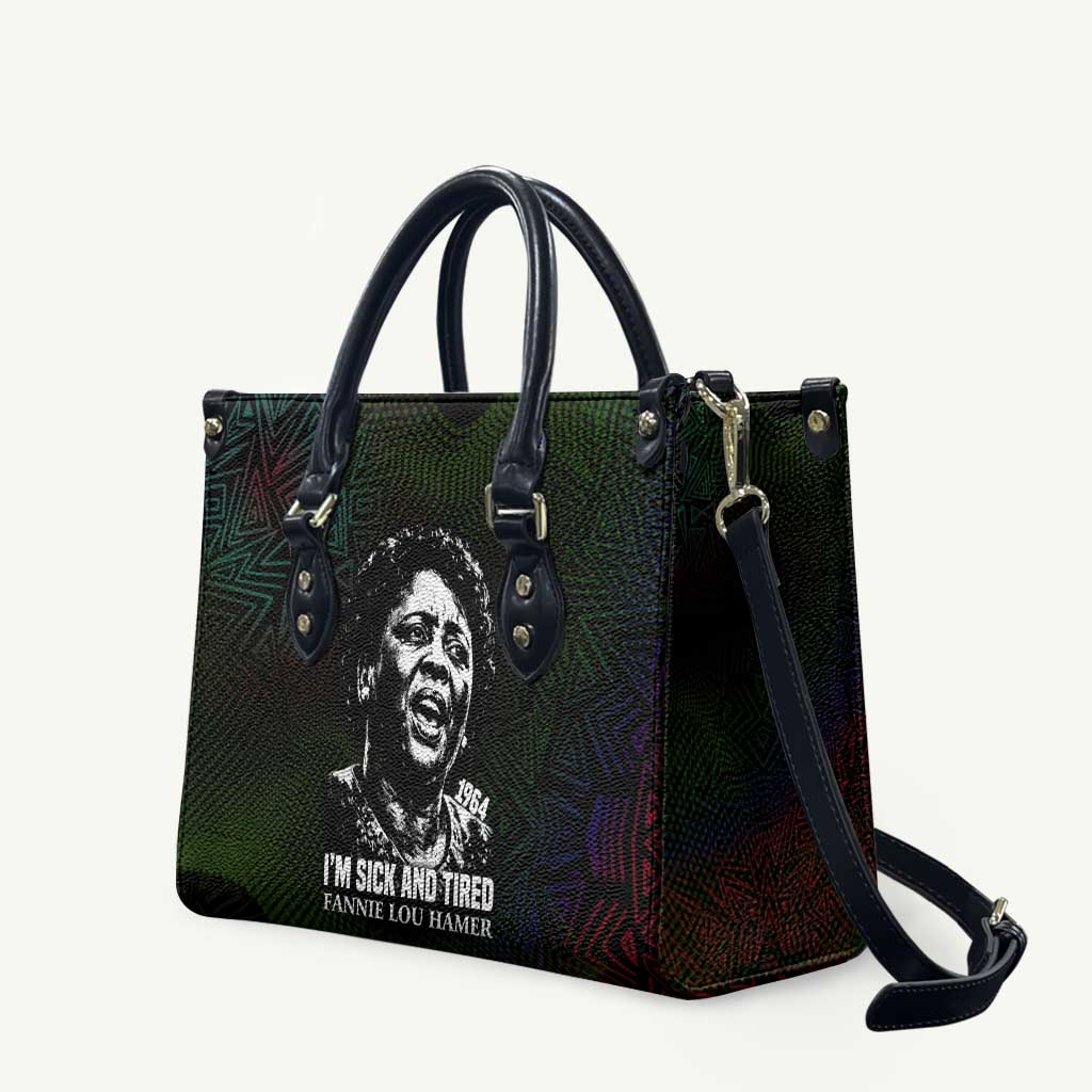 Fannie Lou Hamer Leather Bag Im Sick and Tired Quote Design Bold Portrait and Civil Rights Movement Tribute - African Pride