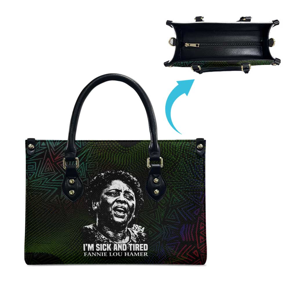 Fannie Lou Hamer Leather Bag Im Sick and Tired Quote Design Bold Portrait and Civil Rights Movement Tribute - African Pride