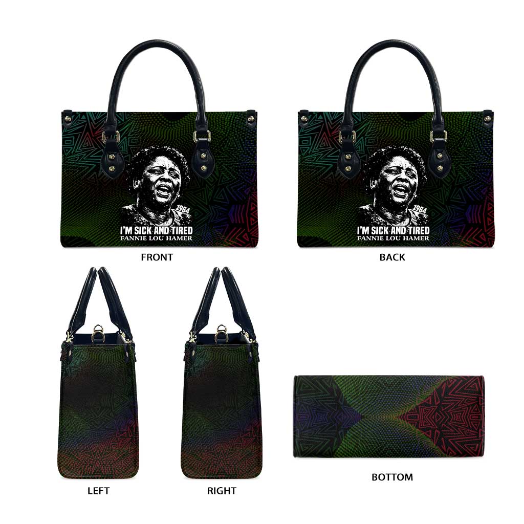 Fannie Lou Hamer Leather Bag Im Sick and Tired Quote Design Bold Portrait and Civil Rights Movement Tribute - African Pride