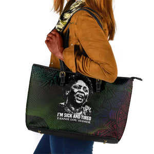 Fannie Lou Hamer Leather Tote Bag Im Sick and Tired Quote Design Bold Portrait and Civil Rights Movement Tribute - African Pride