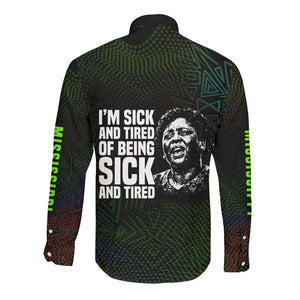 Fannie Lou Hamer Long Sleeve Button Shirt Im Sick and Tired Quote Design Bold Portrait and Civil Rights Movement Tribute - African Pride