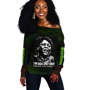 Fannie Lou Hamer Off Shoulder Sweater Im Sick and Tired Quote Design Bold Portrait and Civil Rights Movement Tribute - African Pride