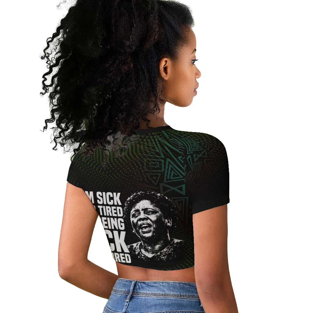 Fannie Lou Hamer Raglan Cropped T shirt Im Sick and Tired Quote Design Bold Portrait and Civil Rights Movement Tribute - African Pride