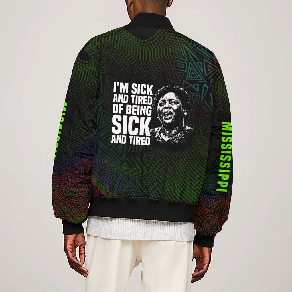 Fannie Lou Hamer Sleeve Zip Bomber Jacket Im Sick and Tired Quote Design Bold Portrait and Civil Rights Movement Tribute - African Pride