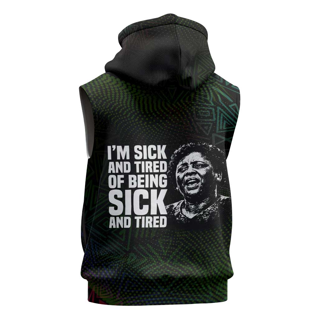 Fannie Lou Hamer Sleeveless Zip Hoodie Im Sick and Tired Quote Design Bold Portrait and Civil Rights Movement Tribute - African Pride