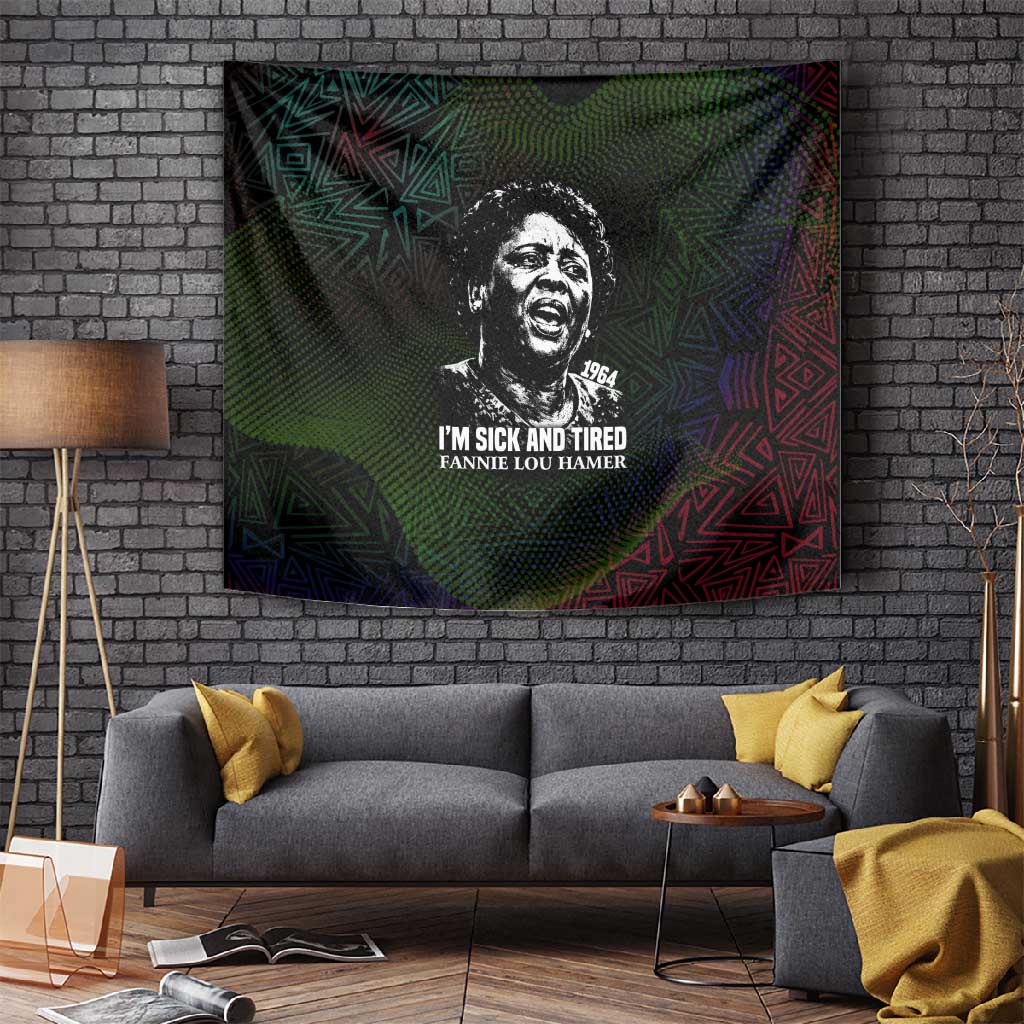 Fannie Lou Hamer Tapestry Im Sick and Tired Quote Design Bold Portrait and Civil Rights Movement Tribute - African Pride