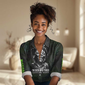 Fannie Lou Hamer Women Casual Shirt Im Sick and Tired Quote Design Bold Portrait and Civil Rights Movement Tribute - African Pride