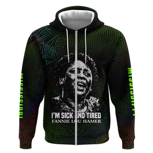 Fannie Lou Hamer Zip Hoodie Im Sick and Tired Quote Design Bold Portrait and Civil Rights Movement Tribute - African Pride