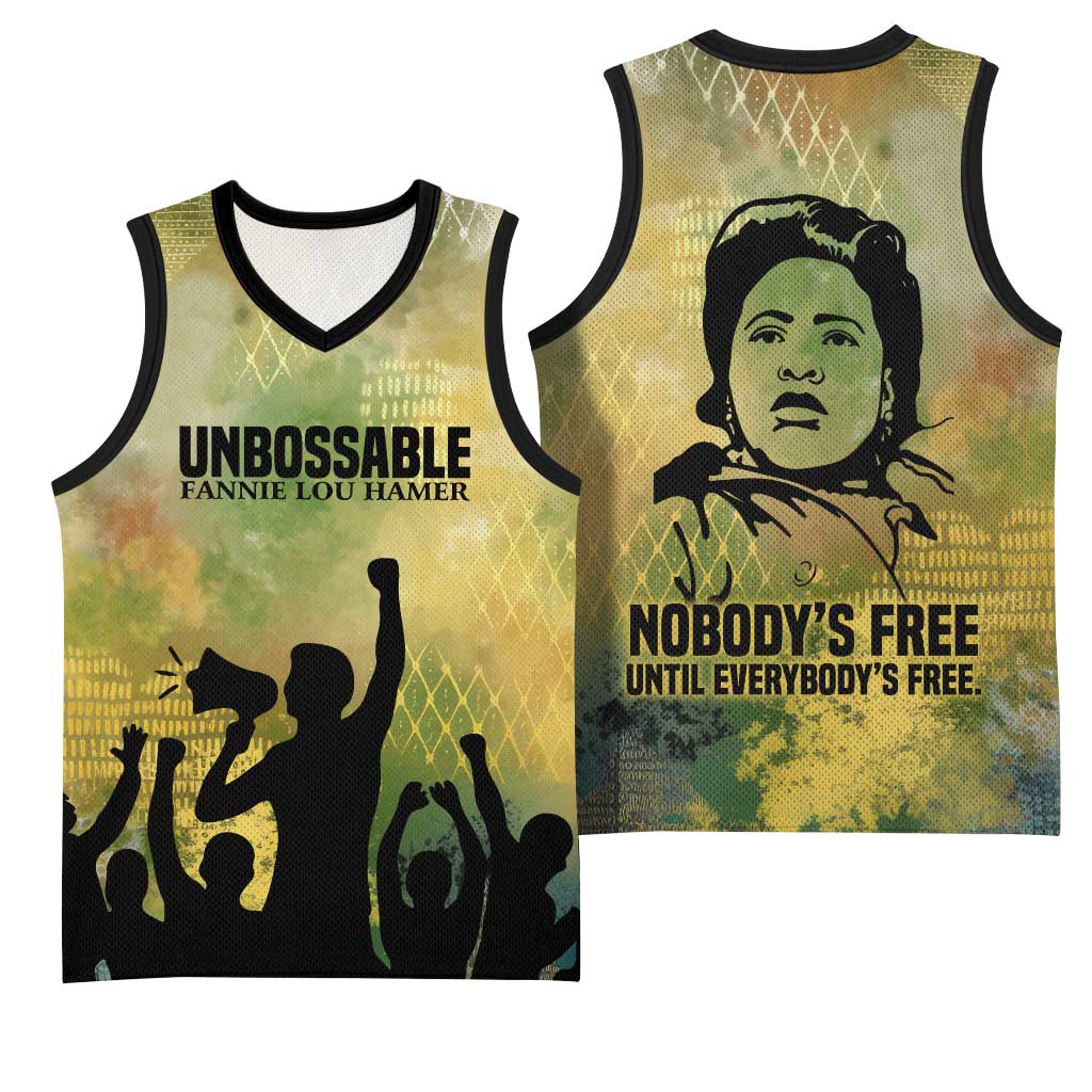 Fannie Lou Hamer Basketball Jersey Unbossable Quote Design Protest Silhouettes and Voting Rights Tribute - African Pride