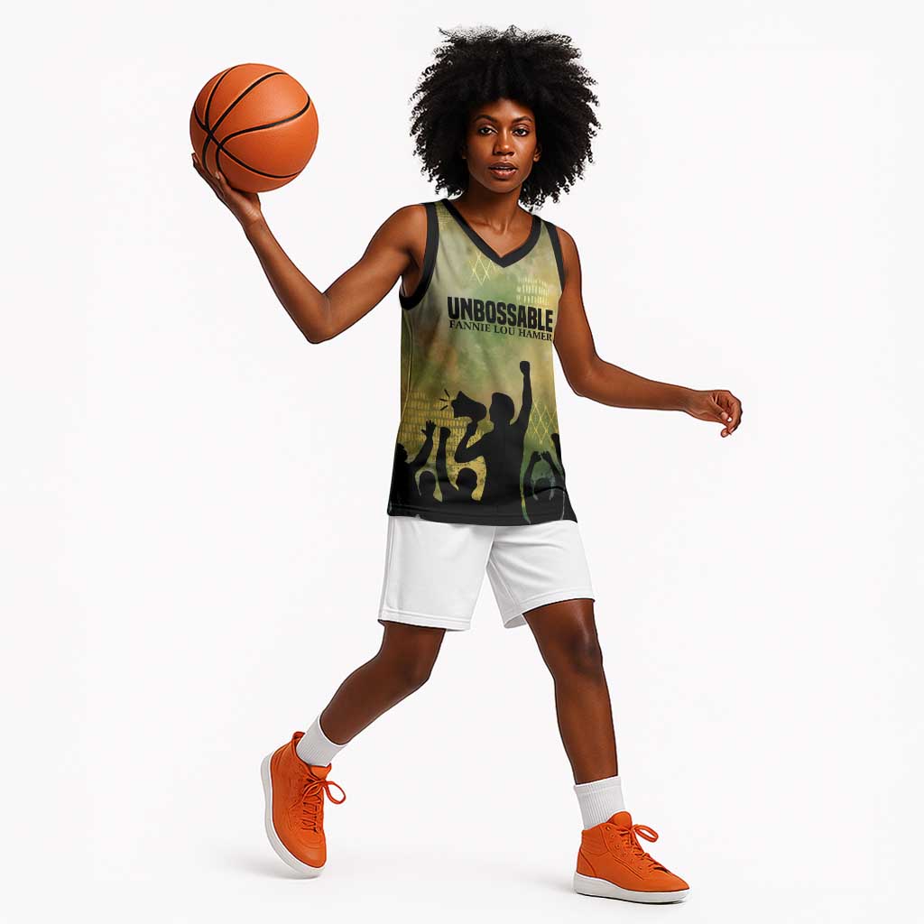 Fannie Lou Hamer Basketball Jersey Unbossable Quote Design Protest Silhouettes and Voting Rights Tribute - African Pride
