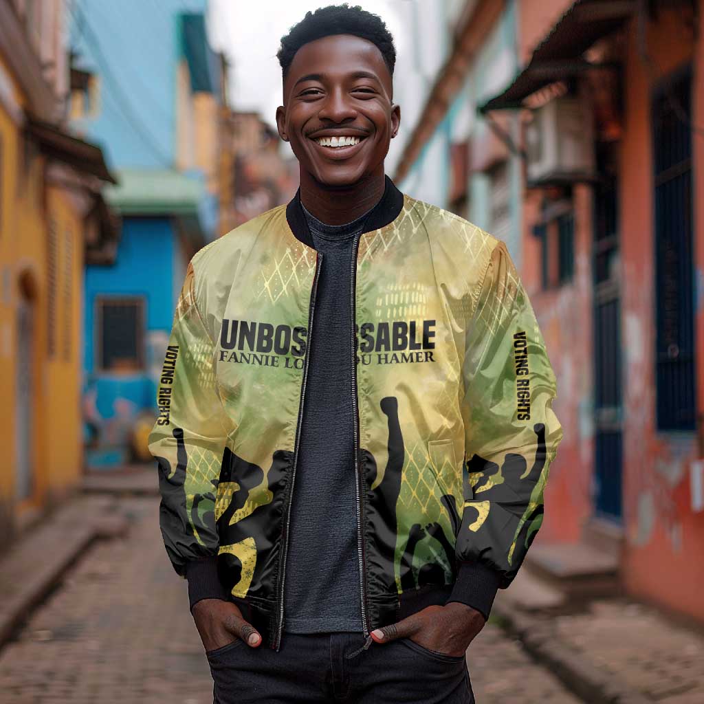 Fannie Lou Hamer Bomber Jacket Unbossable Quote Design Protest Silhouettes and Voting Rights Tribute - African Pride