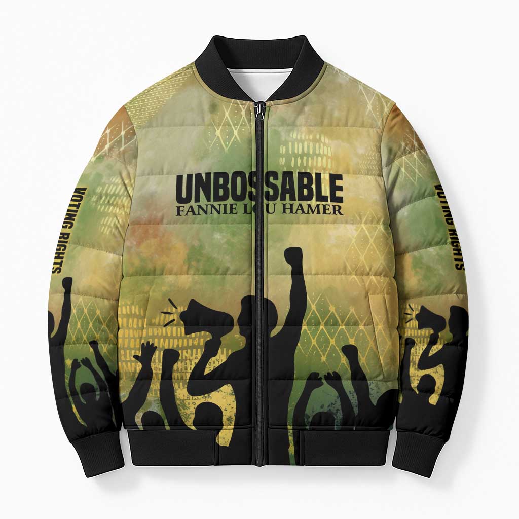 Fannie Lou Hamer Bomber Puffer Jacket Unbossable Quote Design Protest Silhouettes and Voting Rights Tribute - African Pride